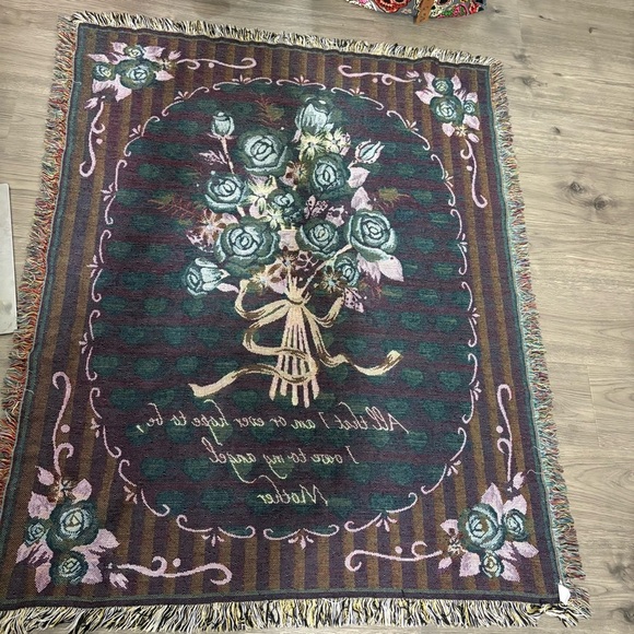 Vtg Darling Mother Tapestry Throw Blanket Fringe 48"X 56" Mothers Day Cottage - Picture 12 of 16